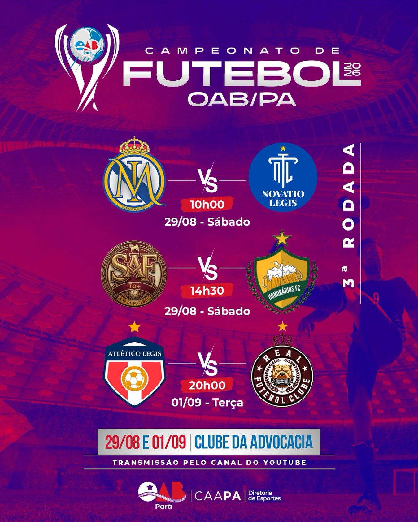 Sábado tem futebol de novo no Clube da Advocacia!