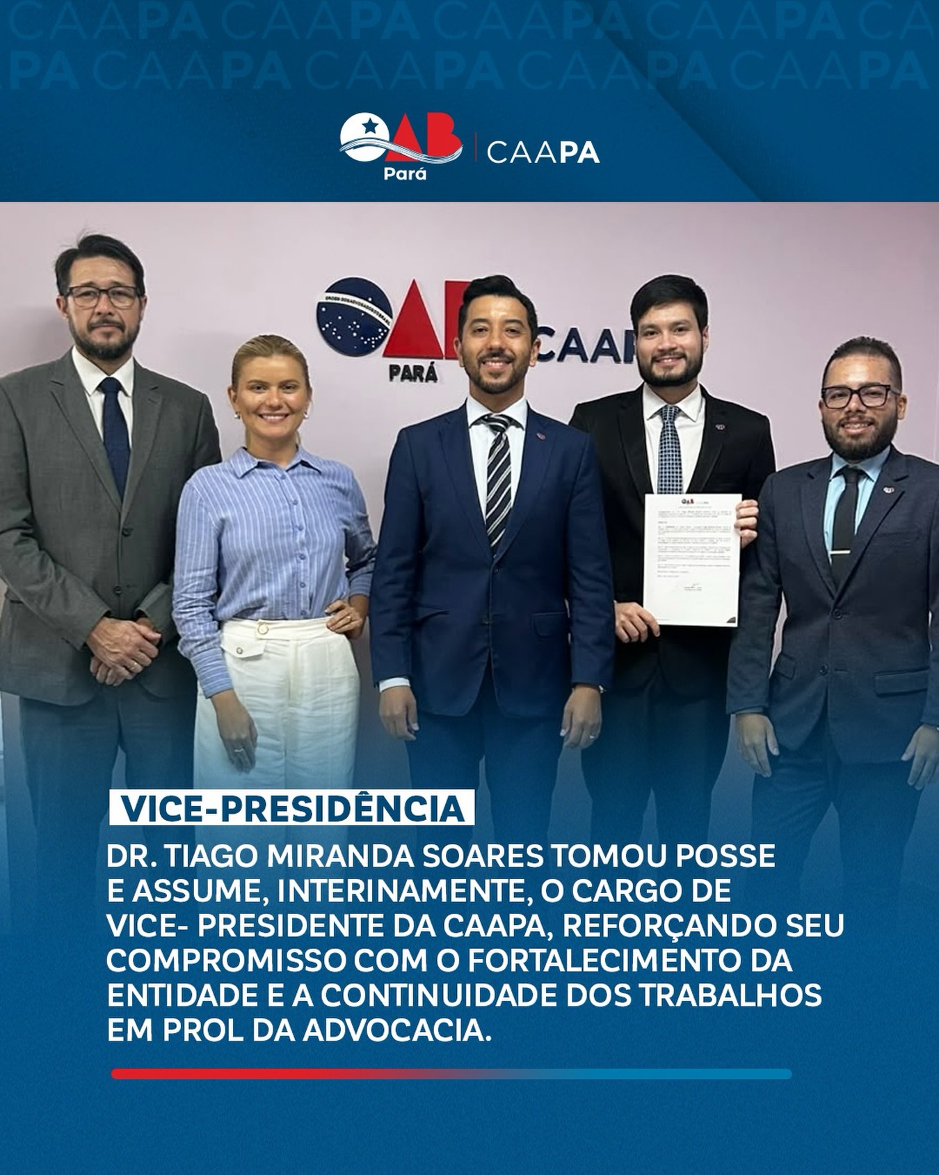 A CAAPA oficializa a posse do Dr. Tiago Miranda Soares, que passa a assumir, interinamente, o cargo de Vice-Presidente da Instituição.